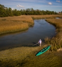 aerial drone image of kayak fishing